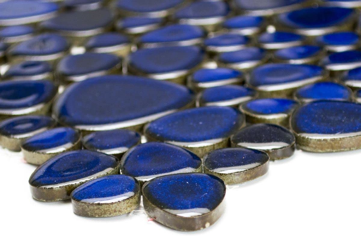 mosaico de red mosaico azulejos Kiesel Uni Azul Cobalto brillante cerámica Drops Pebbles azulejos Espejo de pared Baño o cocina