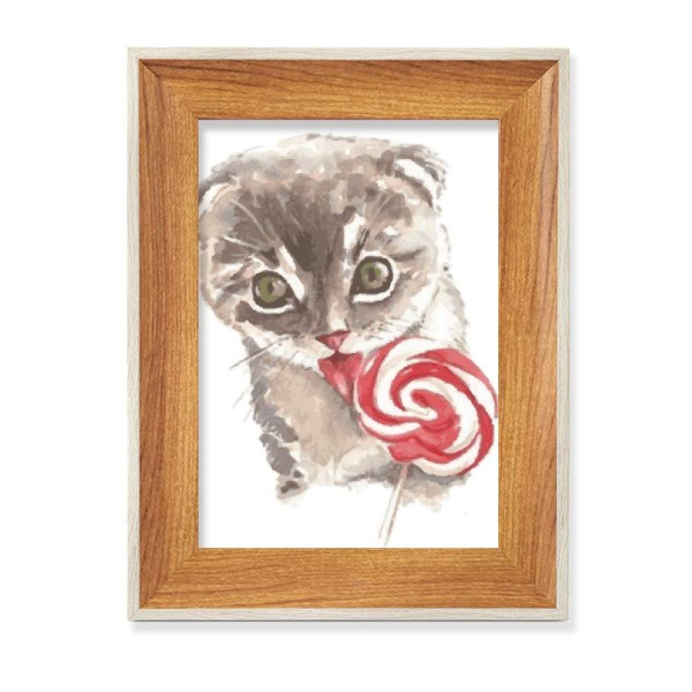 Beauty gift cadre photo bois chat aquarelle à offrir pour une décoration de table