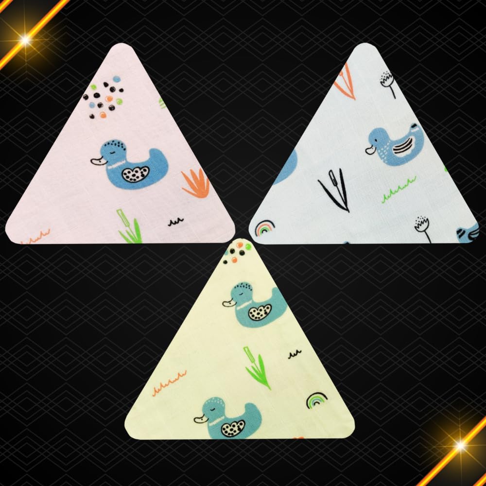 JUNO LUXE Kids Cotton Handkerchiefs, Duck Prints, 25x25 cm, Pack of 4, Multi-Colour 1
