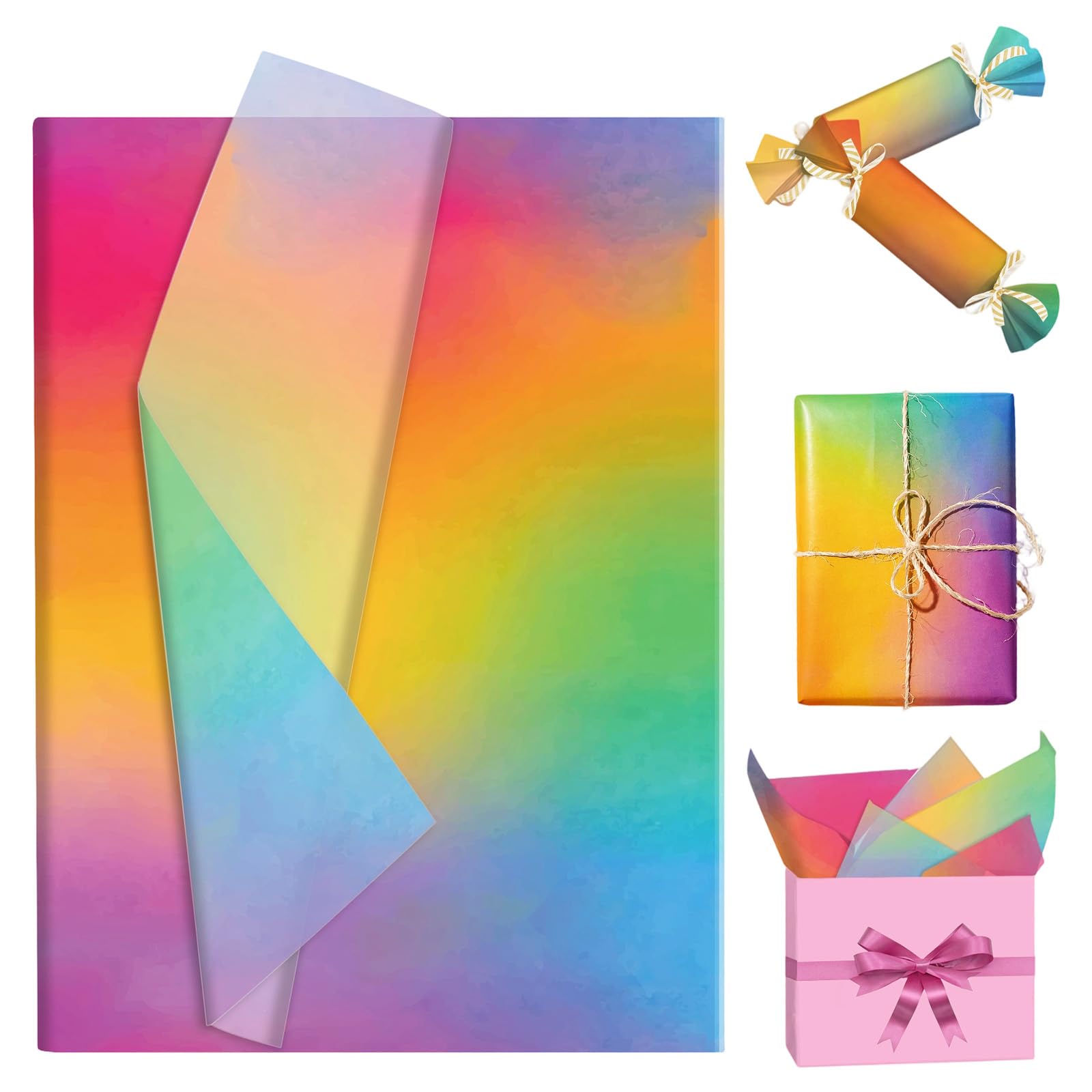 50 Sheets Rainbow Gradient Tissue Paper, Gift Wrapping Paper Sheets for DIY Crafts Birthday Christmas Wedding Baby Shower Anniversary Valentines Gift Packaging Party Supplies 50×35cm/20×14 inch