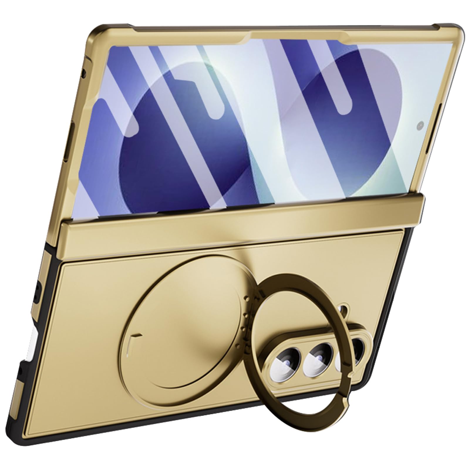 Etui platerowane do Samsung Galaxy Z Fold 8 Ultra, osłona ekranu na zawias | Magnetyczny pierścień ssący obrotowy osłona obiektywu luksusowa elegancka PC ochrona przed odciskami palców