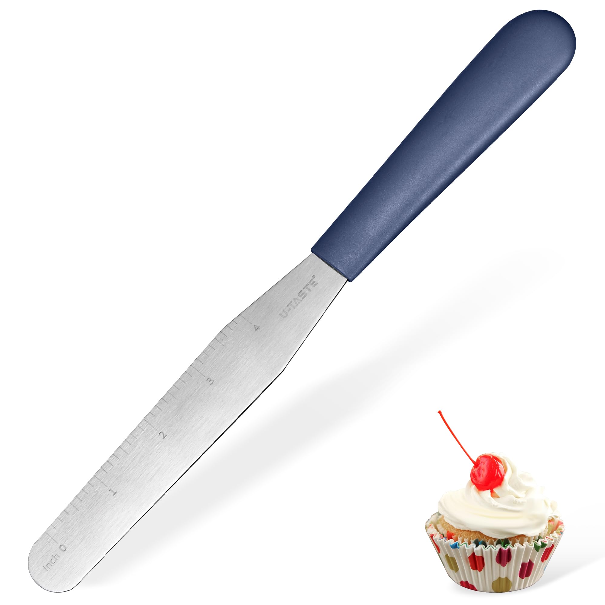 U-Taste 6in Cake Icing Spatula: Flexible Decorating Frosting Knife with Straight Thinner Stainless Steel Blade, Smooth Spreading Tools with Comfortable PP Handle for Cream, Cupcake (Midnight Blue)