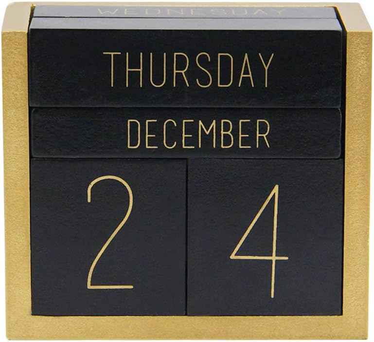 Juegoal Wooden Perpetual Calendar, Wooden Block Daily Calendar Office Desk Accessories (Black)