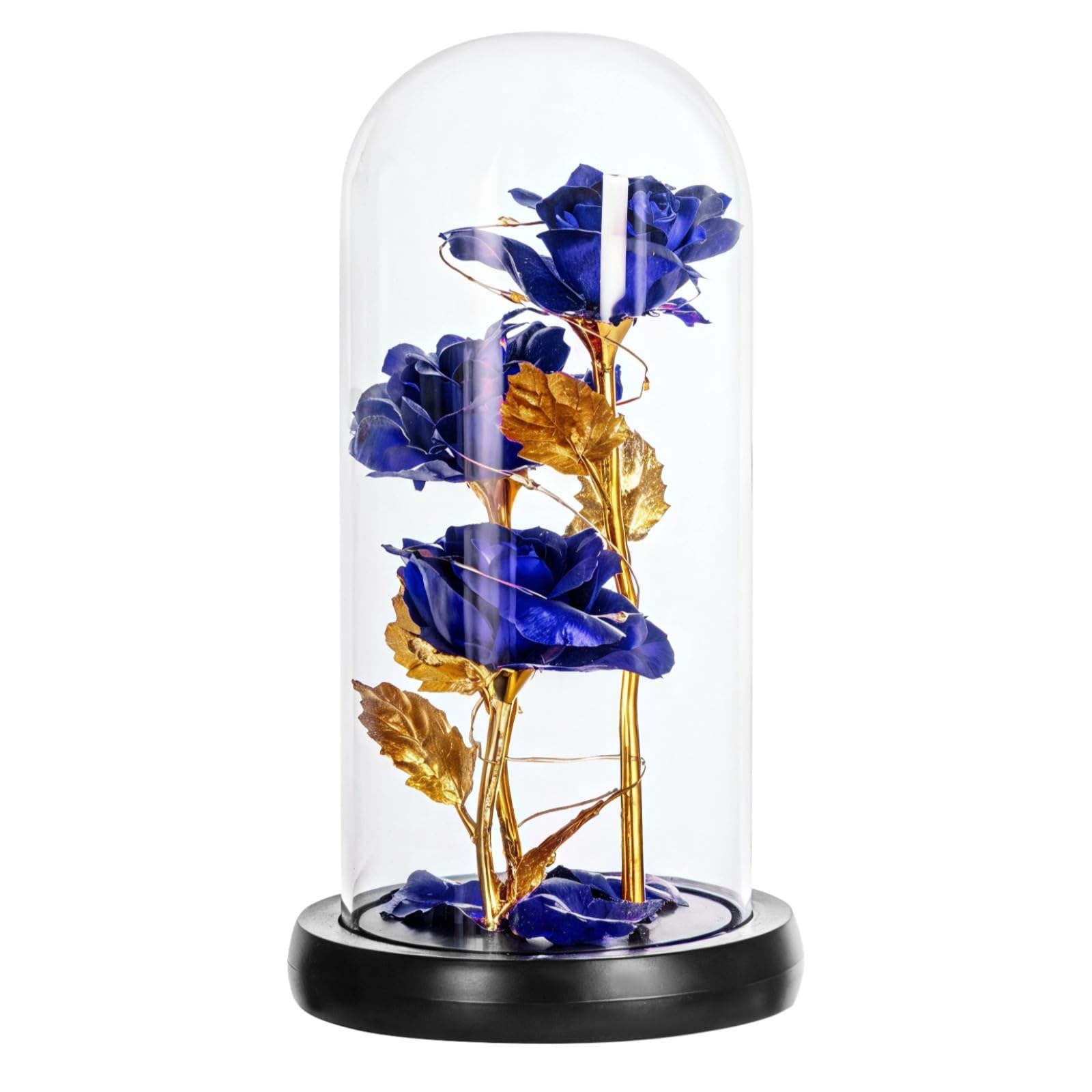 Rose en verre bleue LED éternelle 22cm sous dôme pour décoration intérieure