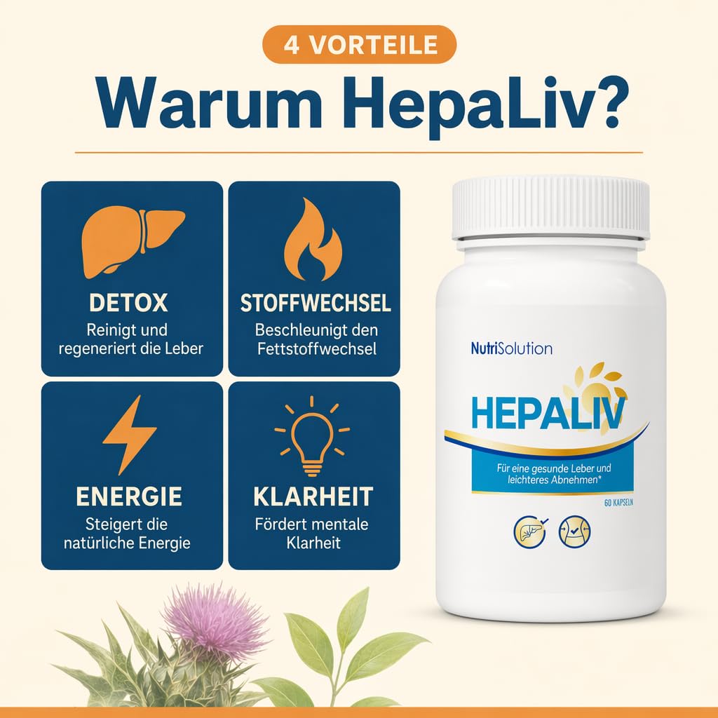 NutriSolution Hépaliv -Kapseln - Detox-Formel mit Mariendistel, Desmodium & Grüntee für gesundheit, Gewichtsmanagement & Fettverbrennung - 60 Kapseln (1)