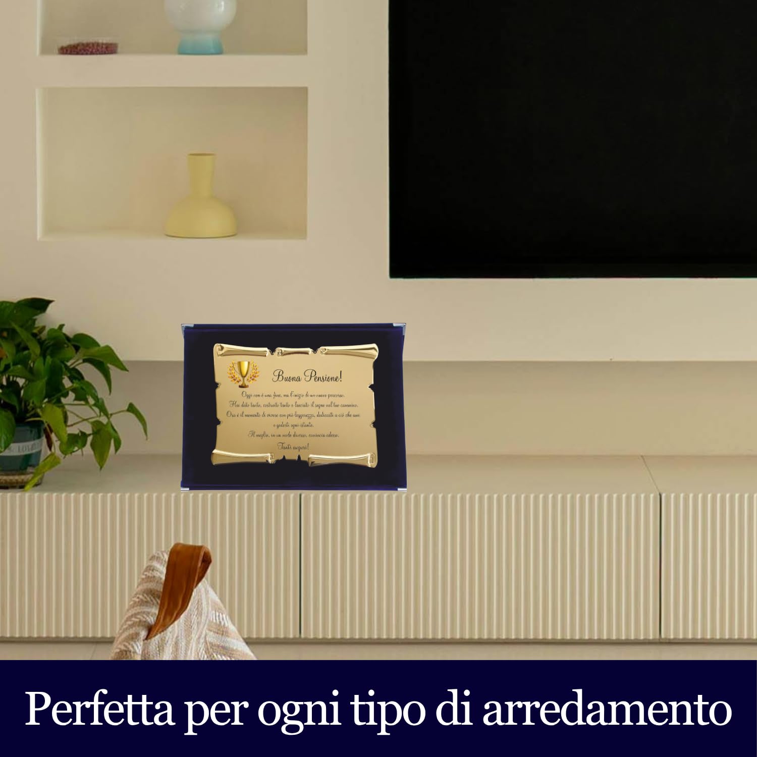 Placa de pensión con pergamino en estuche de terciopelo – Idea regalo jubilación – Placa de celebración con dedicación – Recuerdo elegante para colega, amigo o familia (azul, dedicación emocional)