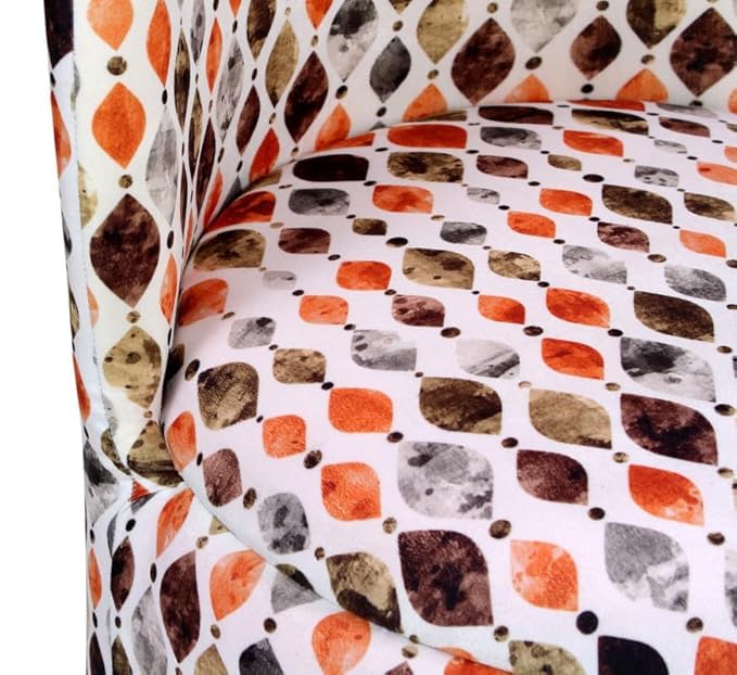 Image of Ottoman for Living Room, Velvet Round Foot Rest Stool, Wooden Legs Chair for Sitting, Ottoman for Bedroom & Makeup Room Decor | Chair (18 inchx18 inchx32 inch), Puffy (16 inchx16 inchx17 inch) | (Orange Crystal)