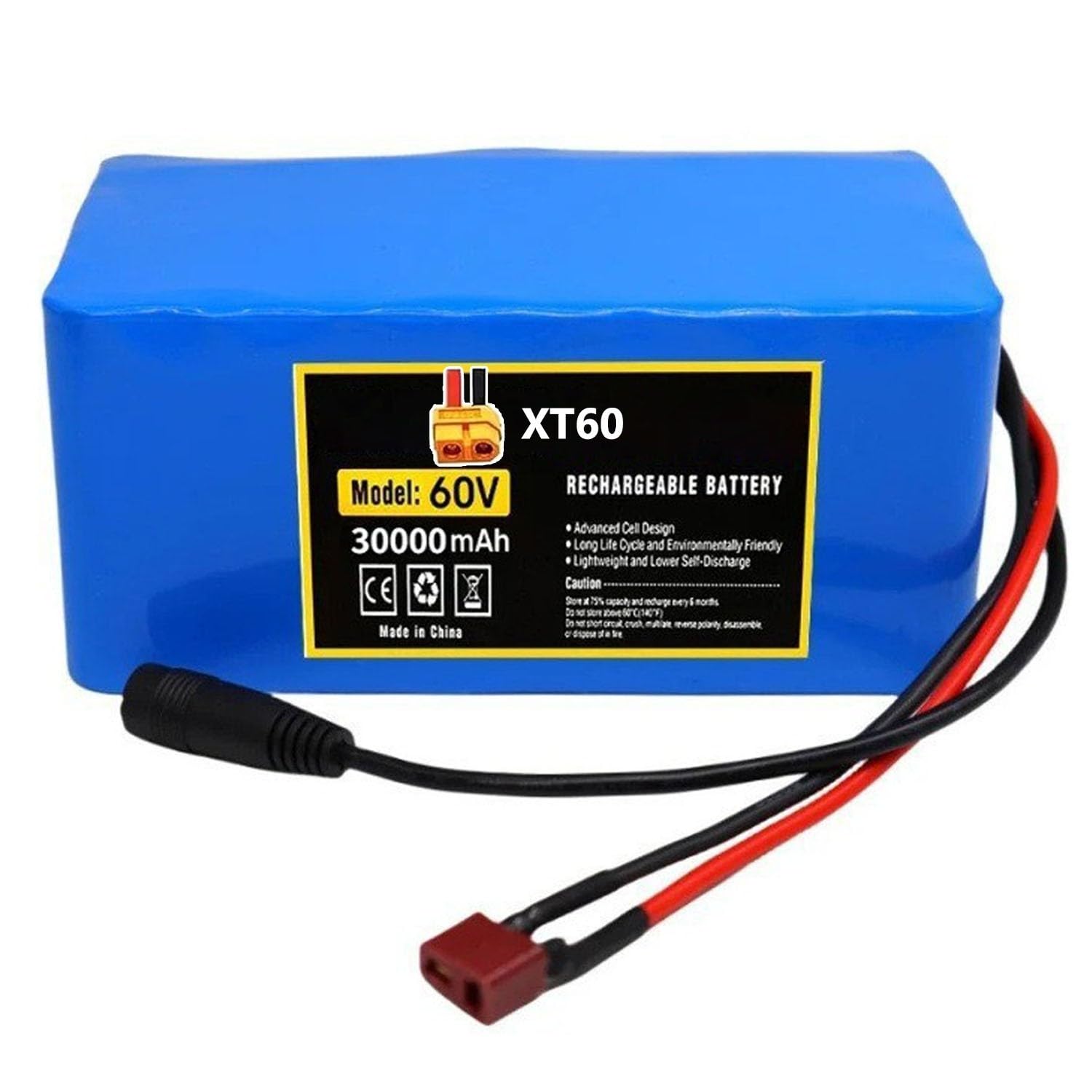 Batería For Bicicleta Eléctrica 16S2P 60V 30Ah De PVC Impermeable For Scooter Eléctrico For 36V Con Cargador For Motores 1000W Enchufe En T(XT60 plug)