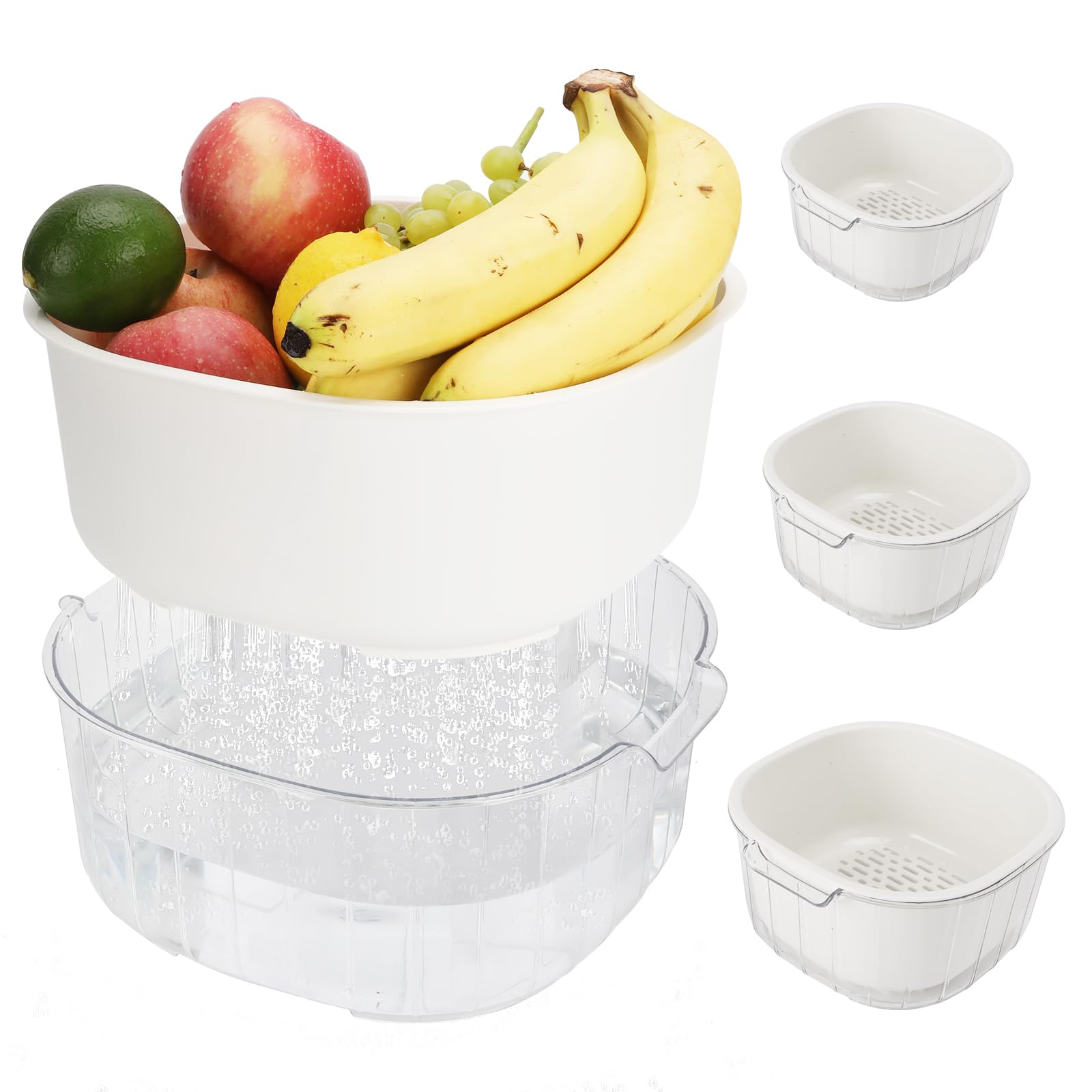 8.2 Quart Large Strainers and Colanders,3 Sets Plastic 2 in 1 Double Layered Strainers for Kitchen,BPA Free Fruits and Vegetable Washing Basket,for Pasta Salad Berry Cleaning Mixing (White)