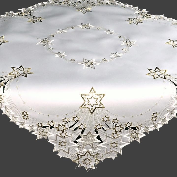Tischdecke Mitteldecke Tischläufer Ecru Stickerei goldene Sterne...