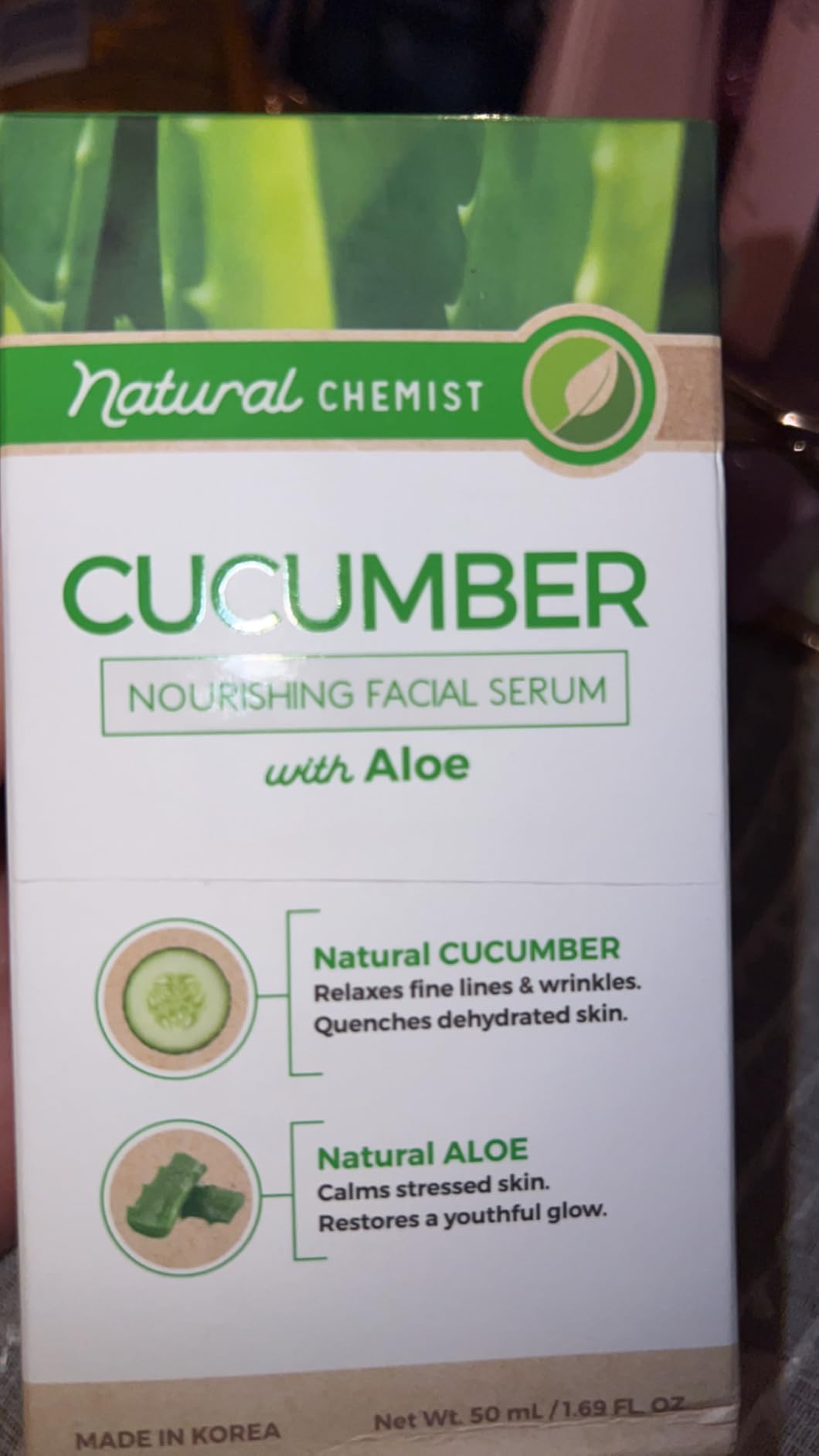 Natural Chemist Cucumber & Aloe Face Serum - Dermatologist Tested, Hydrates & Moisturizes Dry Skin, Reduces Redness, Soothing, Anti-Aging, Cruelty Free Korean Skin Care For All Skin Types - 1.69 oz
