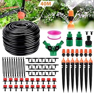 Emooqi Bewässerung Kit, 40M Garten Bewässerungssystem DIY Micro Automatische Gewächshaus Sprinkler Tröpfchenbewässerung Gartenbewässerung für Garten, Flower Bed, Terrasse Pflanzen - 40M
