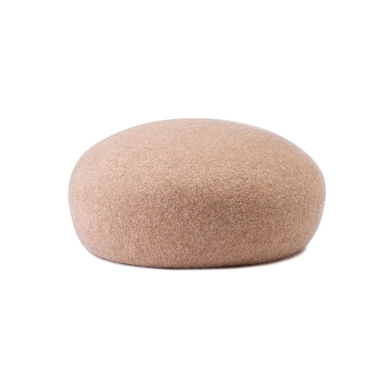 HUDFVIOI Beret Autumn Winter 100% Wool Felt Blocked Beret Women Bread Pumpkin Berets Men Ladies Painter Pillbox Hat for Woman(Mo Khaki A)