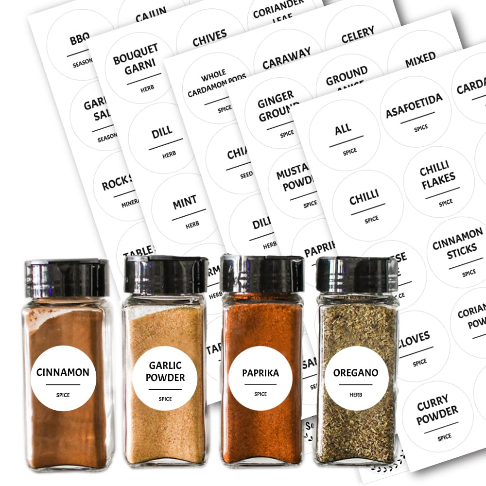 Pack of 15 Personalised Minimalist Spice Jar Labels Pre Printed Waterproof Spice Stickers Labels for Jars and Bottles Herbs, Spices and Seasoning Pantry Labels for Jars and Bottles Papa Prints®