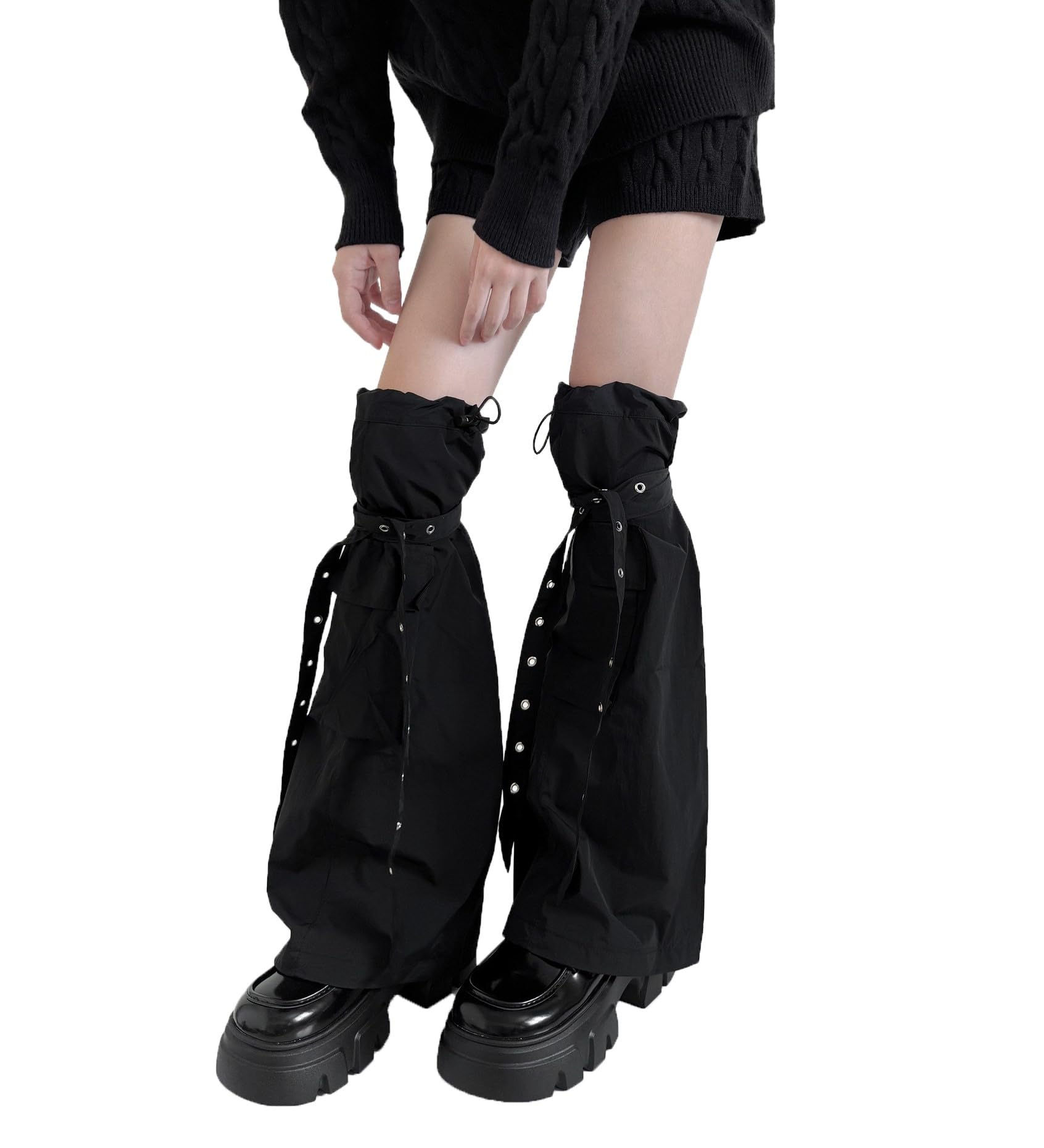 PRK 14 Black Kawaii Leg Warmers Girls Cloth Sleeves Baggy Knee High Flared Gothic Womens Festival Goth Fashion Y2K Emo Grunge Winter Warm Style