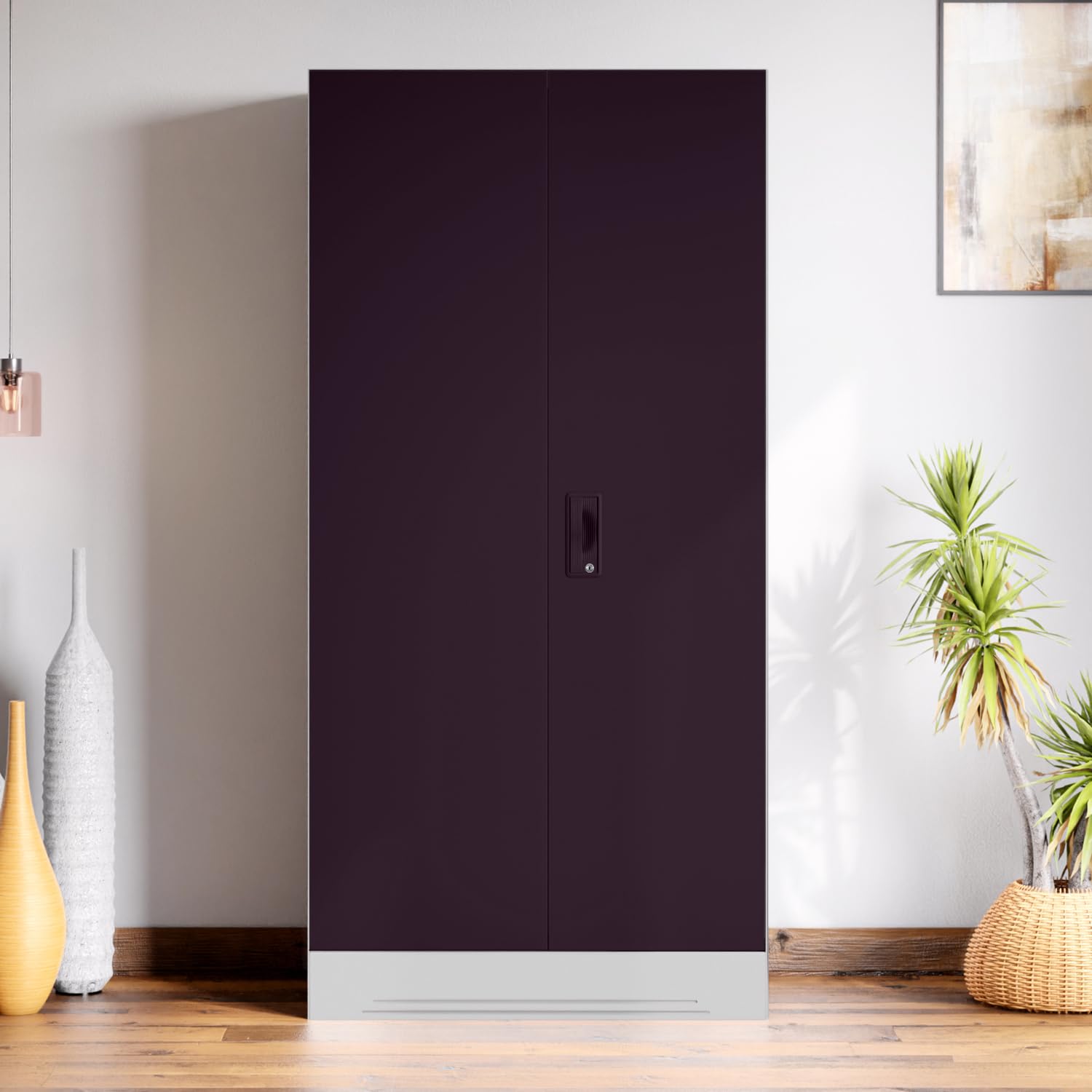 GODREJ INTERIO Almirah Slimline 2 Door Steel Almirah, Cupboard for Clothes (Textured Shellwine Red and Royal Ivory), 1 Year Warranty, 2 Shelves-image-23