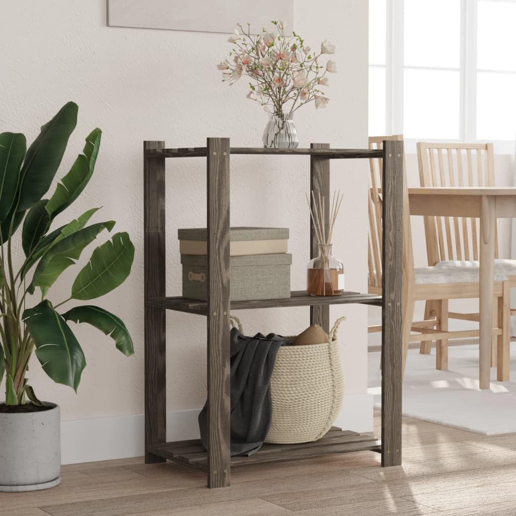 LAPOOH Estantería de 3 Niveles Madera Maciza Pino Gris 60x38x90 cm, Estanterias Almacenaje, Estanterias Trastero, Estanterias para Garaje, Estantes para Herramientas, Estanteria Almacen - 373387