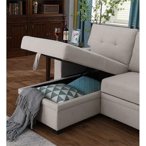 Devion Furniture Contemporary Reversible Sectional Sleeper Sectional Sofa With Storage Chaise In Beige Fabric #TOP7