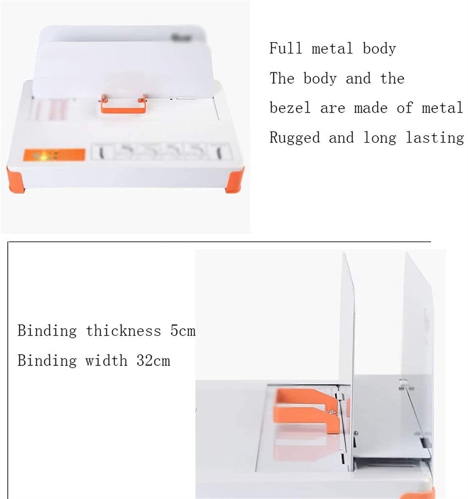Accessori per Ufficio, rilegatrice per carichi Pesanti Rilegatrice Automatica in plastica Hot Melt Certificato finanziario Wireless Rilegatrice per Carta A4 50 mm (Color : Orange+w