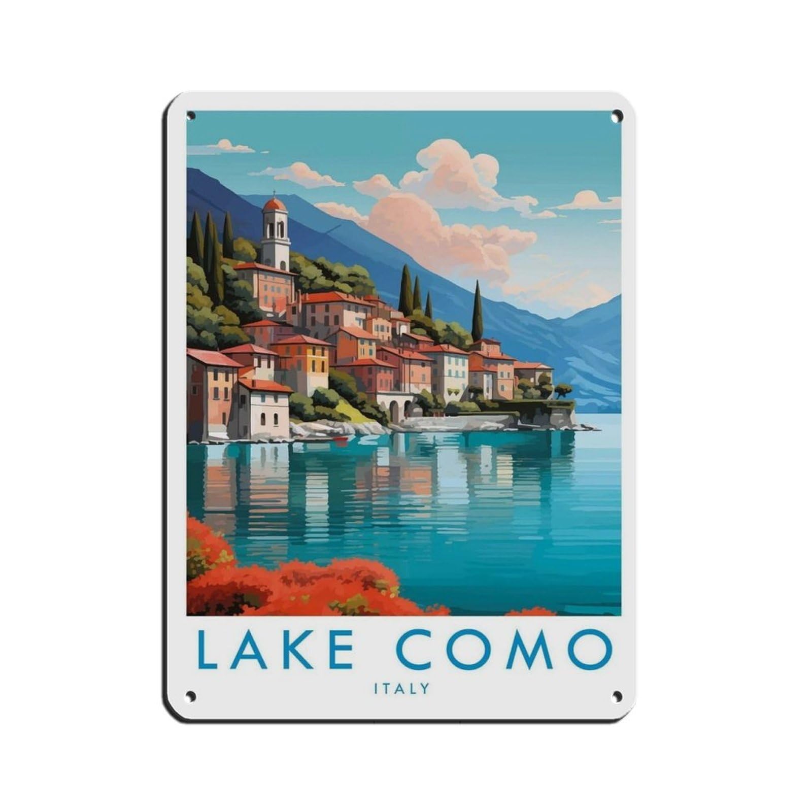 Lake Como Travel Poster, Italy Retro Poster Metal Tin Sign Chic Art Retro Iron Painting Bar People Cave Cafe Family Garage Poster Wall Decoration 12x16inch(30x40cm)