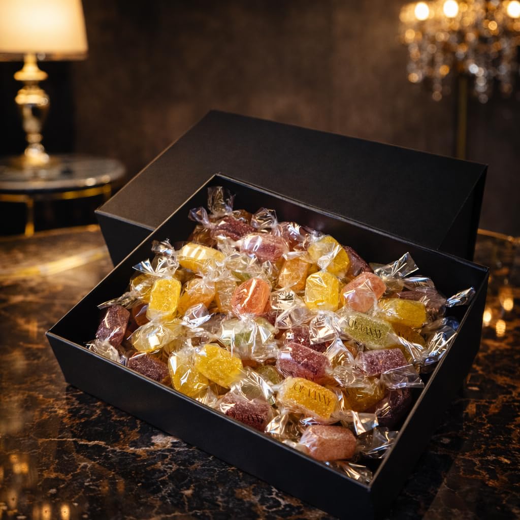 Joe Vanny, caramelle gelatine alla frutta, produzione artigianale, gelées 100% naturali, 30% di frutta, con oli essenziali, confezione luxury da 1000g