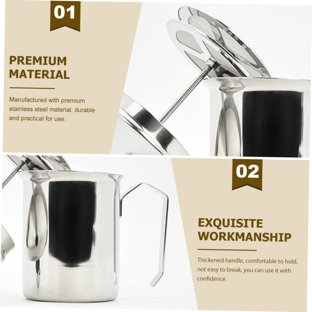 Montalatte in Acciaio Inox Argento Manuale per Caffè e Latte