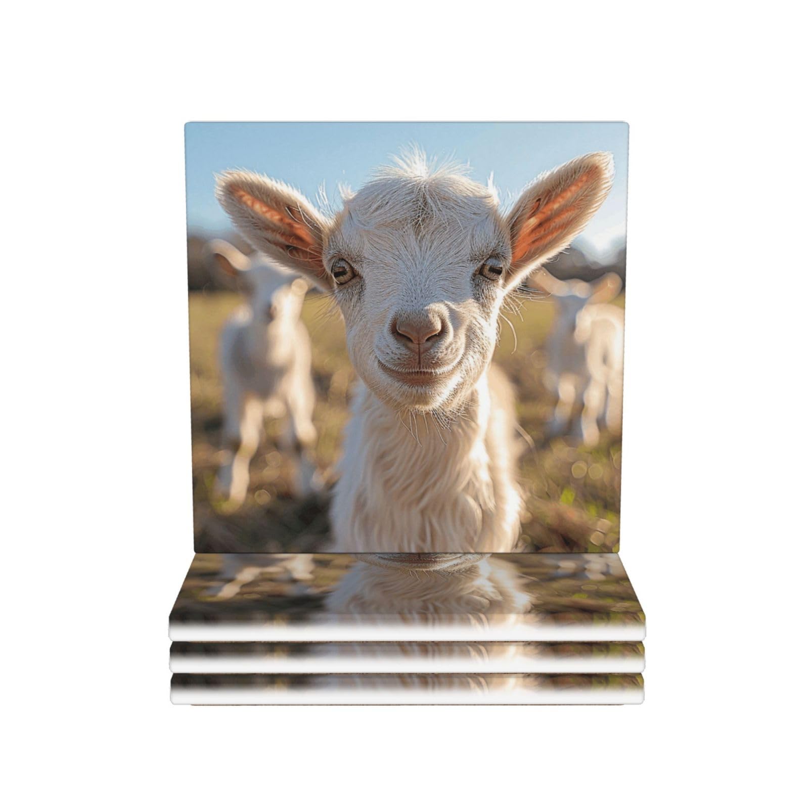 Drink Coasters Set of 4 Coffee Ceramic Coaster Goats Coasters for Drinks Coffee Cup Mat Heat Resistant Tabletop Protection Coaster Desk Accessorie Home Decorative