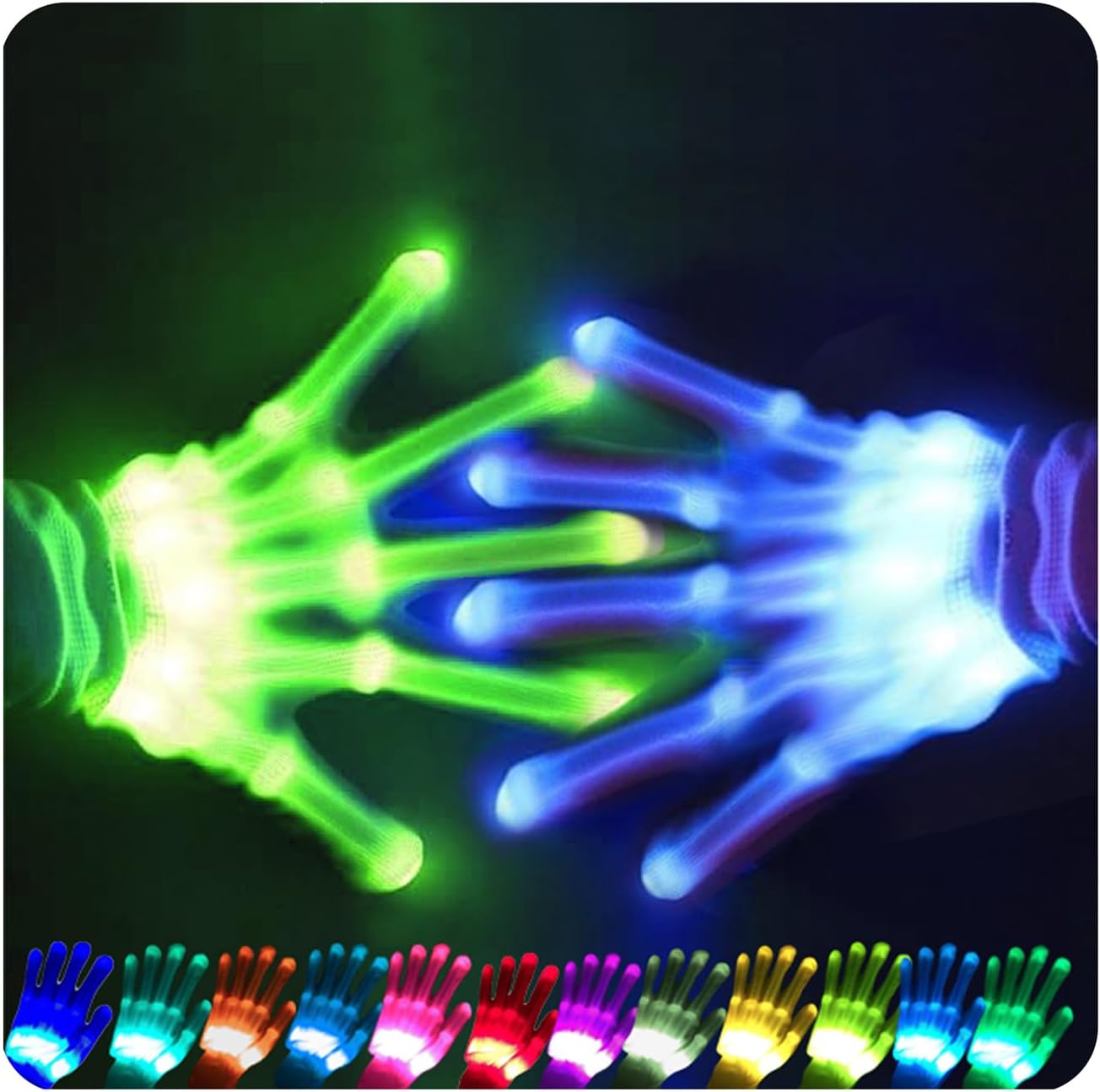 12-Color LED Light-Up Gloves for Kids – Fun & Glowing Gloves Multi-Color Halloween Costume Accessory Cool Toys for Boys 8-12 Girls 8 9 10 11 12 Years Perfect for Parties & Gifts （1 Pair）