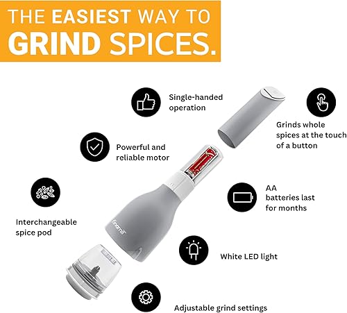 Miniatura 5 de FinaMill Molinillo de Especias Clásico a Batería – Juego de Molinillo de Sal y Pimienta Operado a Batería, Incluye 2 Cápsulas de Especias