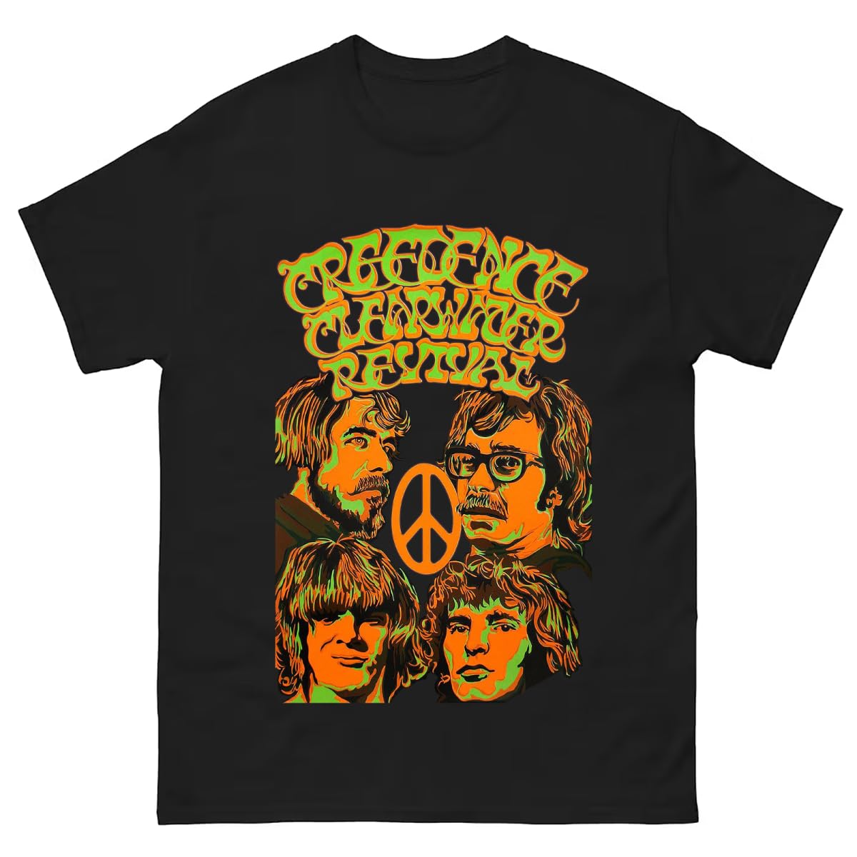 Creedence Clearwater Revival T-Shirts Novelty Printing Tee Shirt Rock and Roll Band Tee Mens Trendy Short Sleeve Black