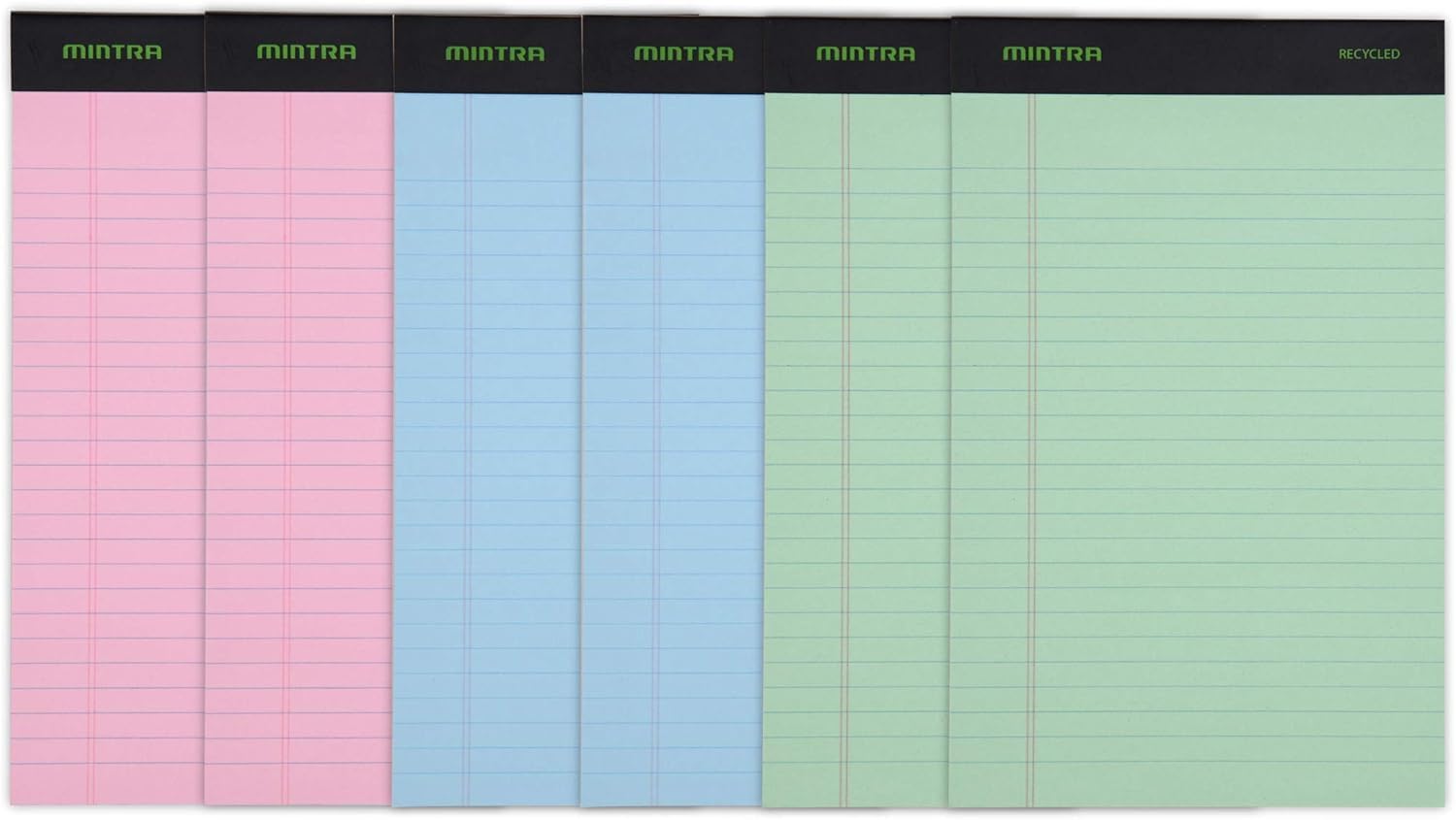 Mintra Office Colorful Legal Pads - Includes 2 Blue, 2 Pink, and, 2 Green Writing Pads, Micro Perforated Lined Sheets, Ideal for Professional &amp; Personal Use, 5"x8" Narrow Ruled, 6 pack Pastel Set 3