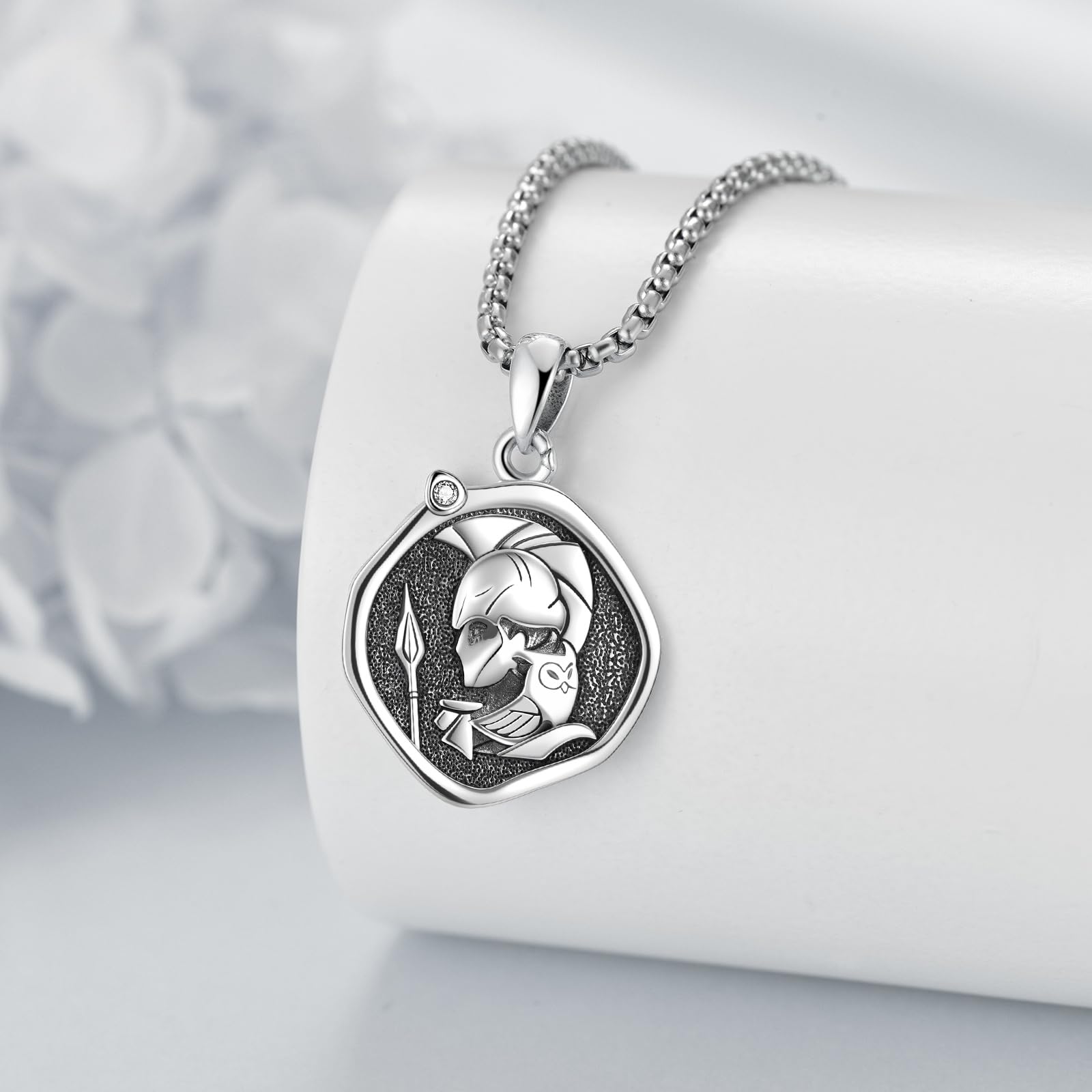 YFN Athena - Collar de dioses griegos de plata de ley Athena, collar protector griego colgante religión joyas regalos para hombre y mujer