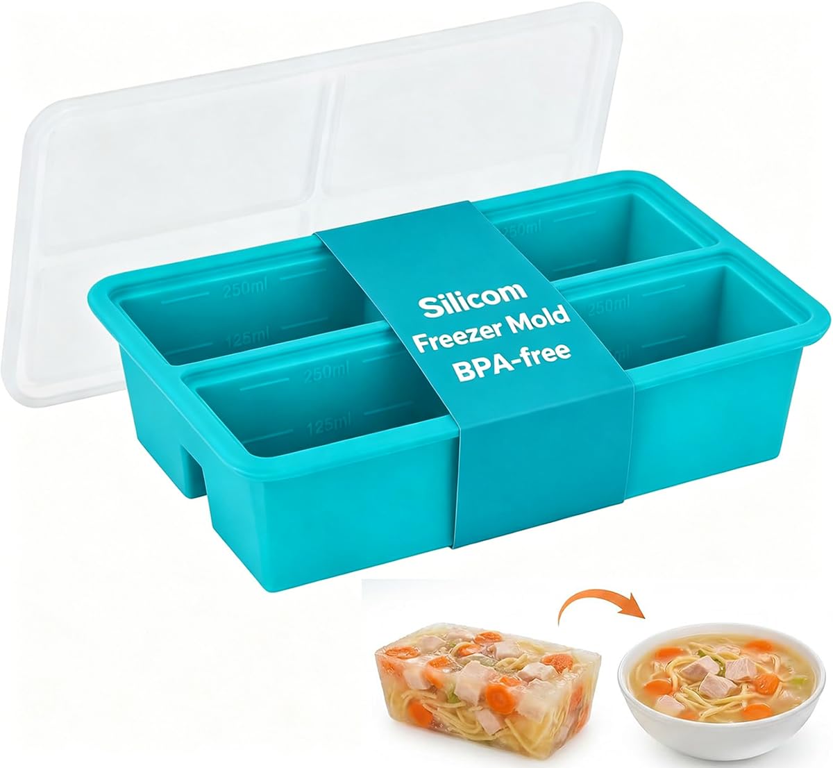 Defresit 2 Pack Extra Large Soup Containers for Freezing, Silicone Cube Soup Freezer Mould with Lid (1 PACK Blue) โ image 1