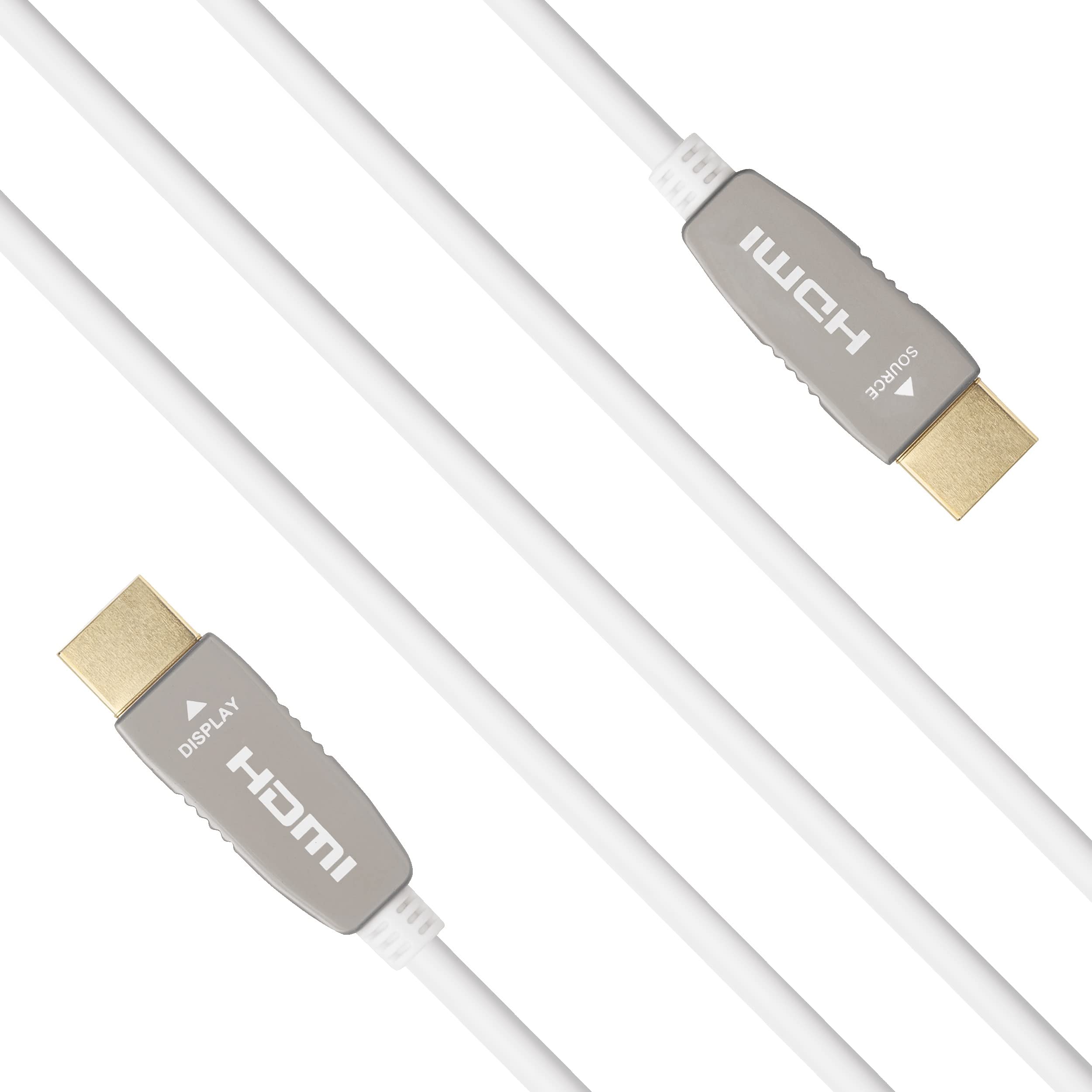 celexon UHD Optical Fibre HDMI 2.0b Cable Activo - 15m - Blanco - 3D - HDR - HLG - hasta 32 Canales de Audio - Incl. Canal de Retorno de Audio