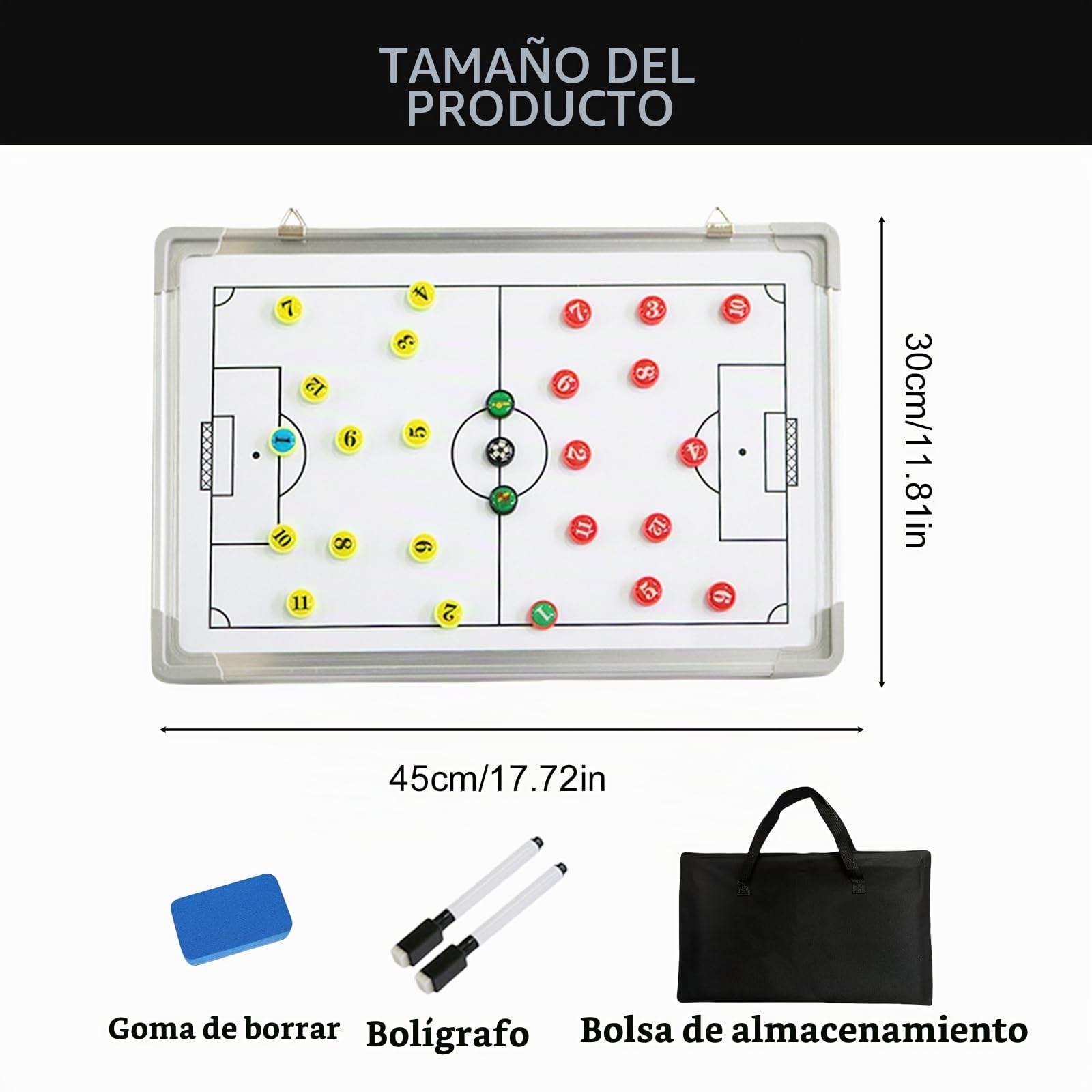 Pizarra táctica de fútbol, equipo de entrenamiento, accesorios de entrenamiento, tabla táctica de fútbol con imanes, bolígrafos y goma de borrar, pizarra magnética para entrenamiento de fútbol