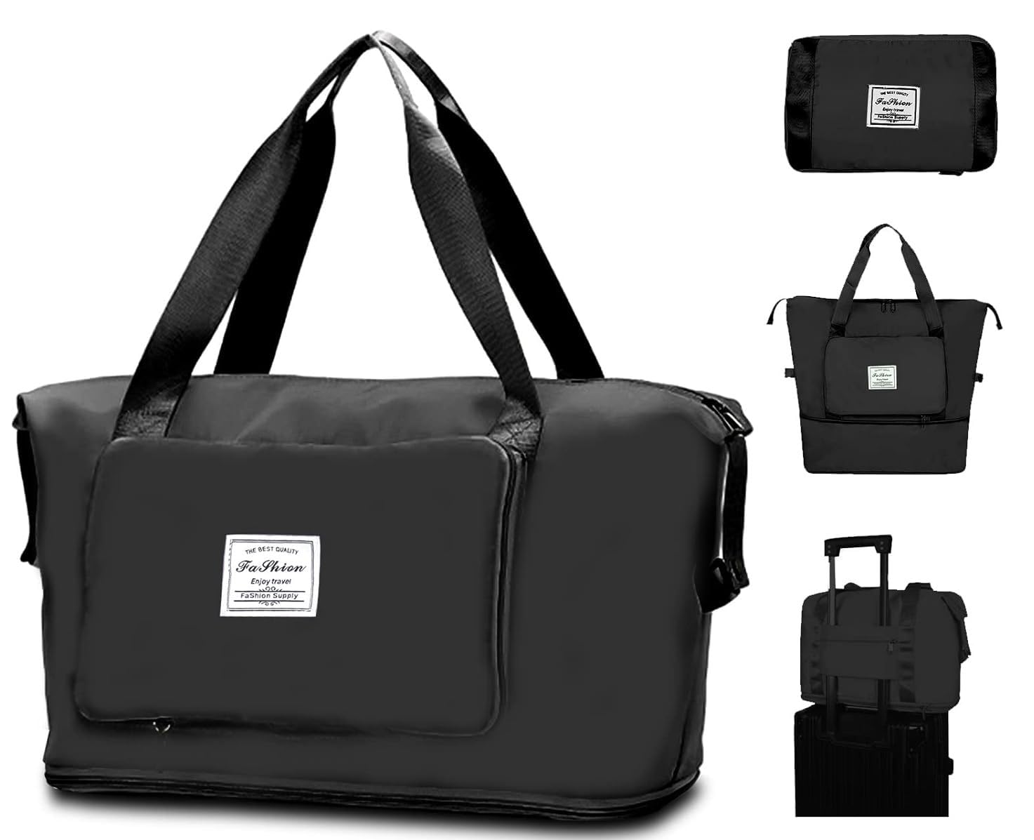 LAGET® Large Capacity Folding Travel Tote Bag,Oxford Fabric Waterproof Lightweight Foldable Travel Duffel Bag Portable Expandable Travel Bag,Dry and Wet Carry On Bag(Multicolor) (Black)-image-24