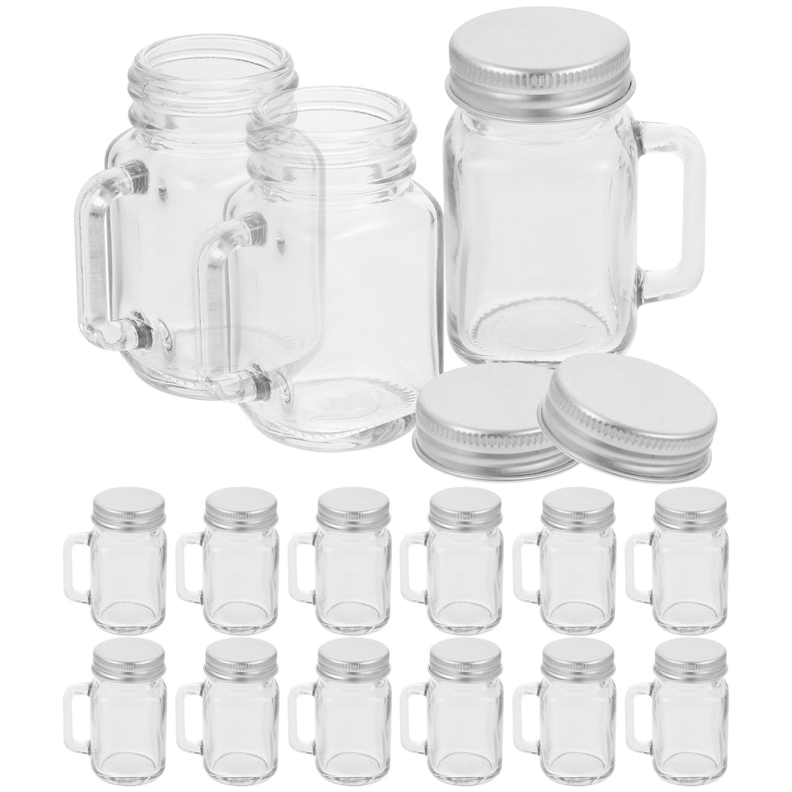 iplusmile Set 16 Vasetti in Vetro con Manico 60ml Riutilizzabili per Conserve e Marmellate, Tazze Trasparenti con Coperchio per Tutte le Occasioni
