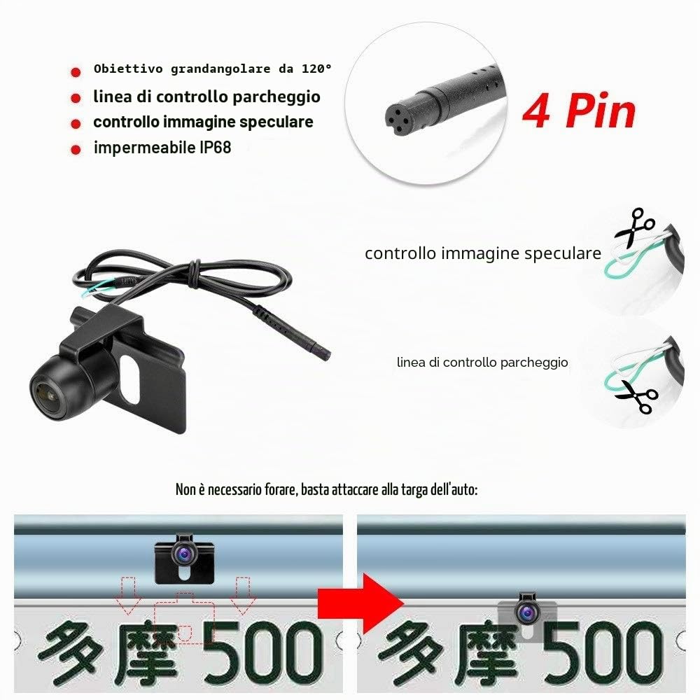 Telecamera Posteriore per Auto Telecamera di Retromarcia con Monitor LCD da 4,3", IP68 Impermeabile Fotocamera, Visione Notturna, Sistema di Assistenza al Parcheggio