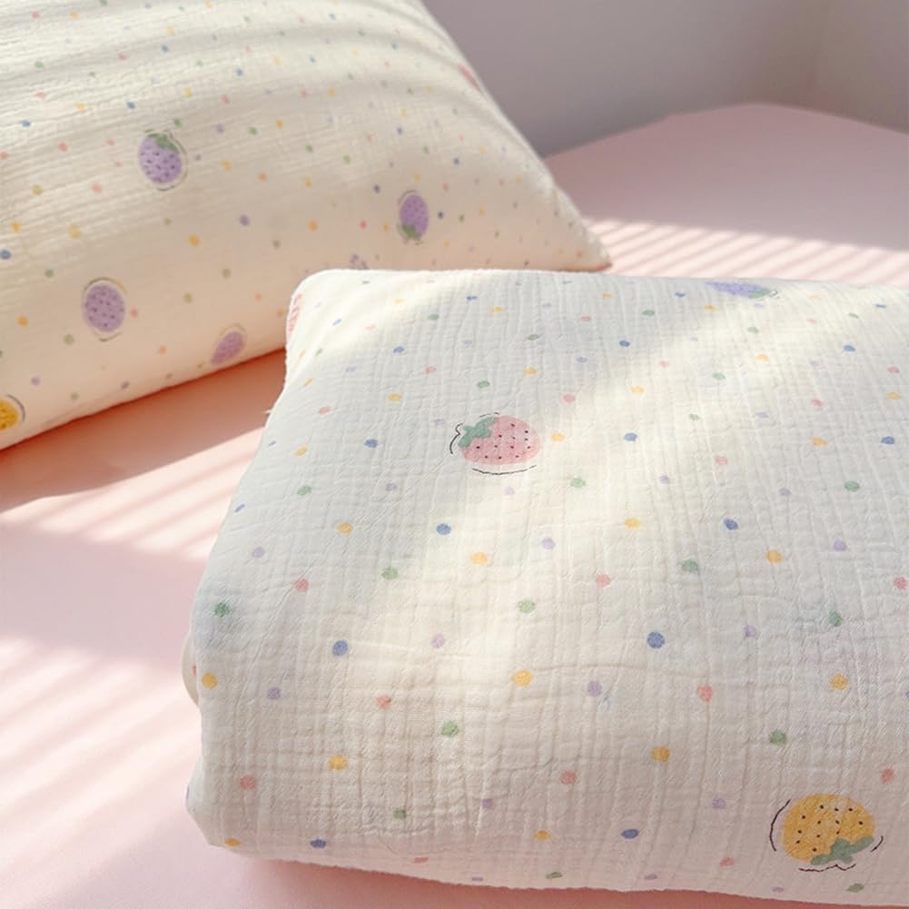 Nayoroom Musselin Kinderbettwäsche 100x135 cm Baumwolle Bettbezug mit Kissenbezug 40x60 cm Oeko-TEX Standard Bunte Erdbeeren