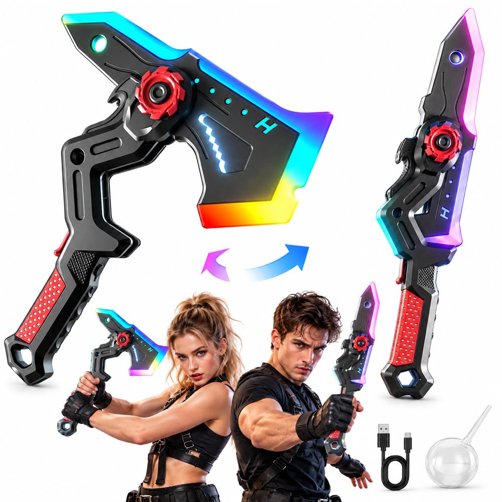 2-in-1 Deformable Mechanical Sword Axe, Axe Toys with LED Sound Effects