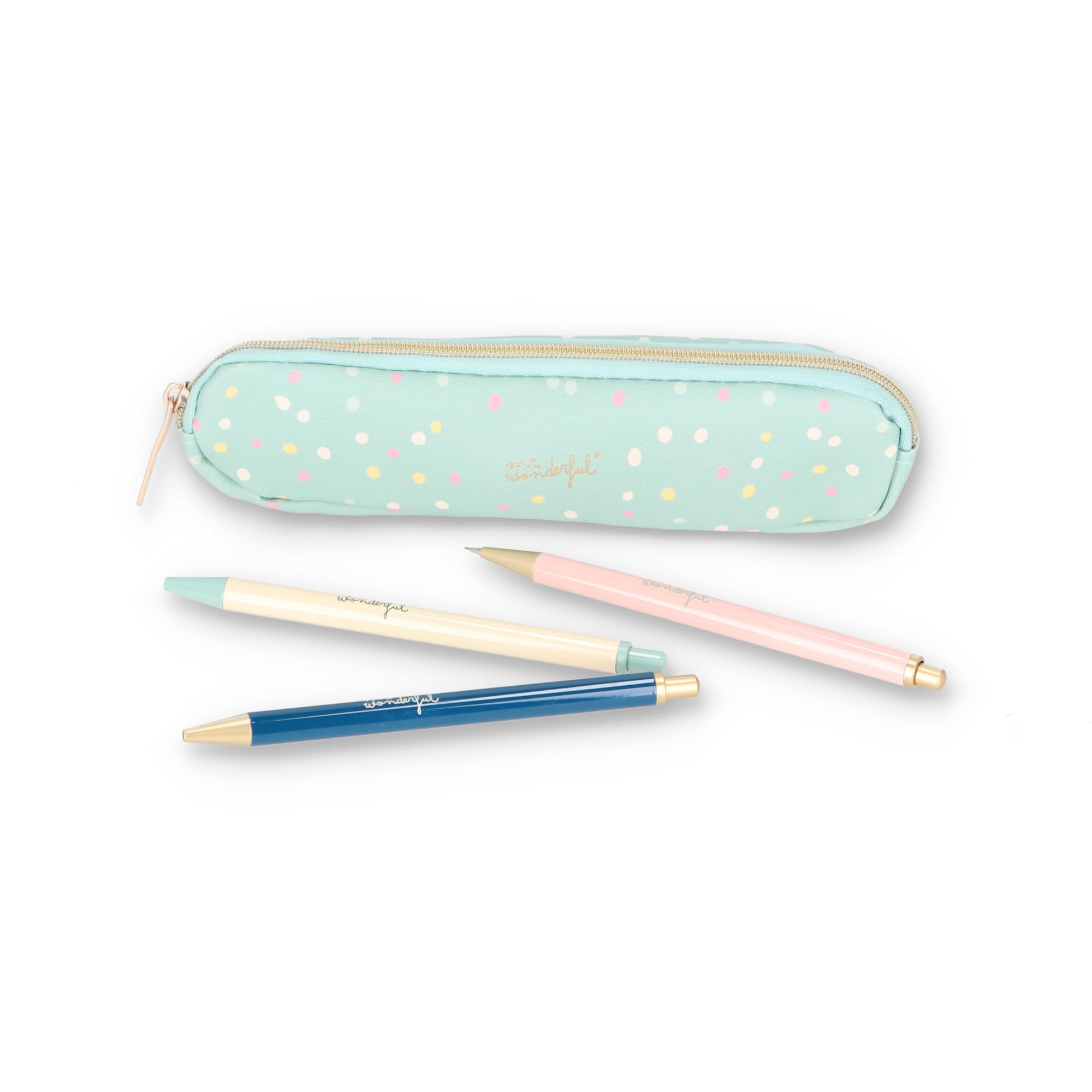 Mr. Wonderful - Writing set - Polka dot print - Case, 2 Pens, 1 Pencil