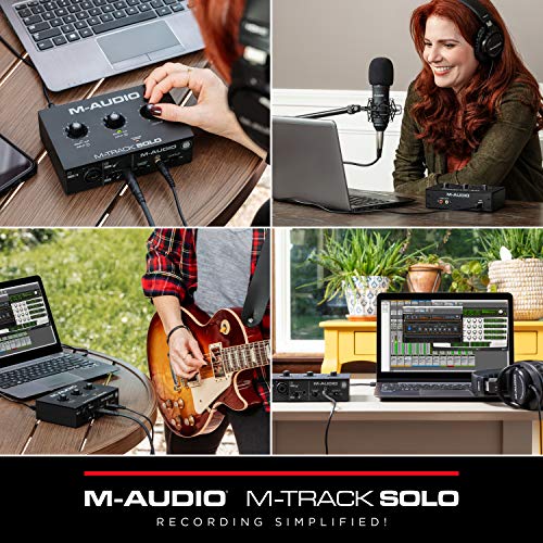 M-Audio M-Track Solo – interfejs audio USB do nagrywania, streamingu i podcastingu, z wejściami XLR, Line-i DI, łącznie z pakietem oprogramowania