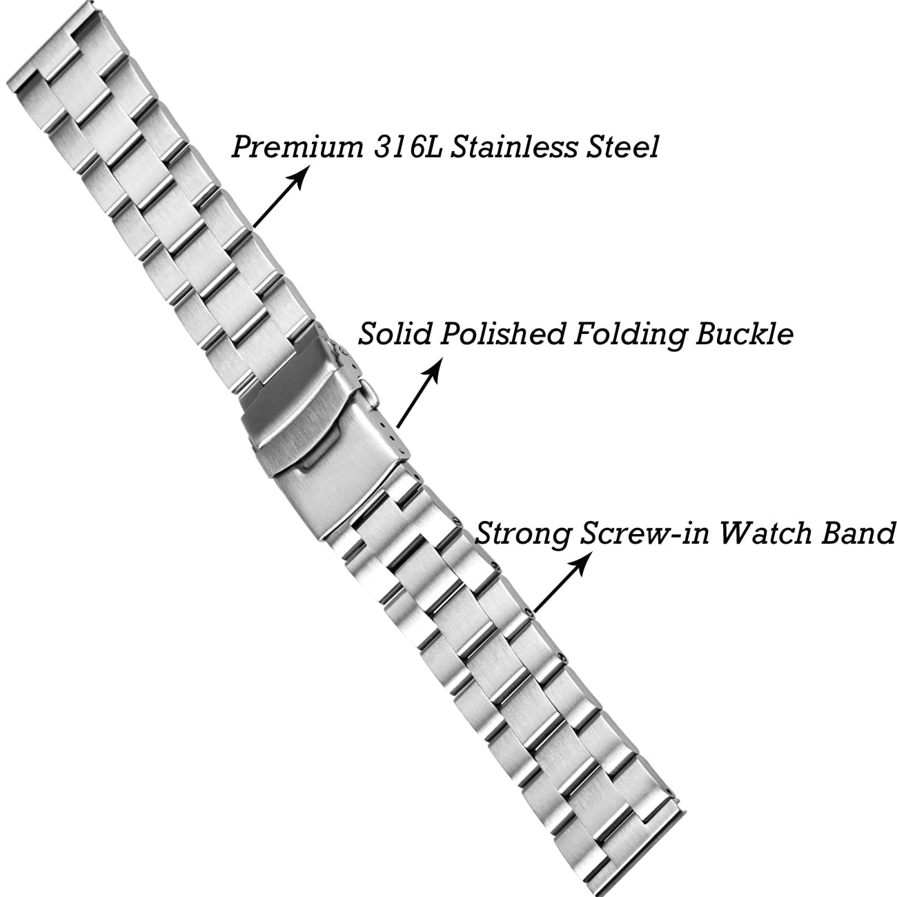 Juntan 20mm 22mm Banda de vigilancia de visión inoxidable Ingeniero de acero reloj Correa de metal cepillado cónico para hombres Mujeres reemplazo rápido de correa con doble plegado, 22mm