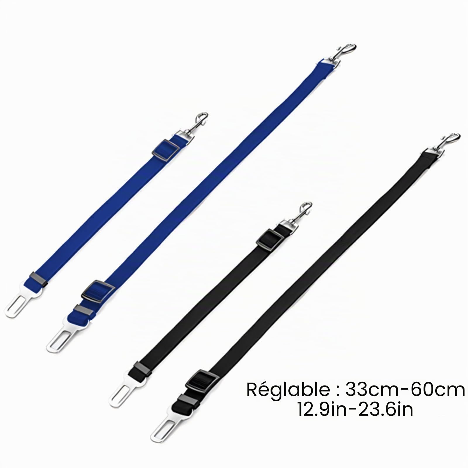 2 Pièces Harnais Voiture Chien Bleu et Noir Ceinture Chien 42-70cm Laisse Protégez-Vous et Votre Animal de Compagnie