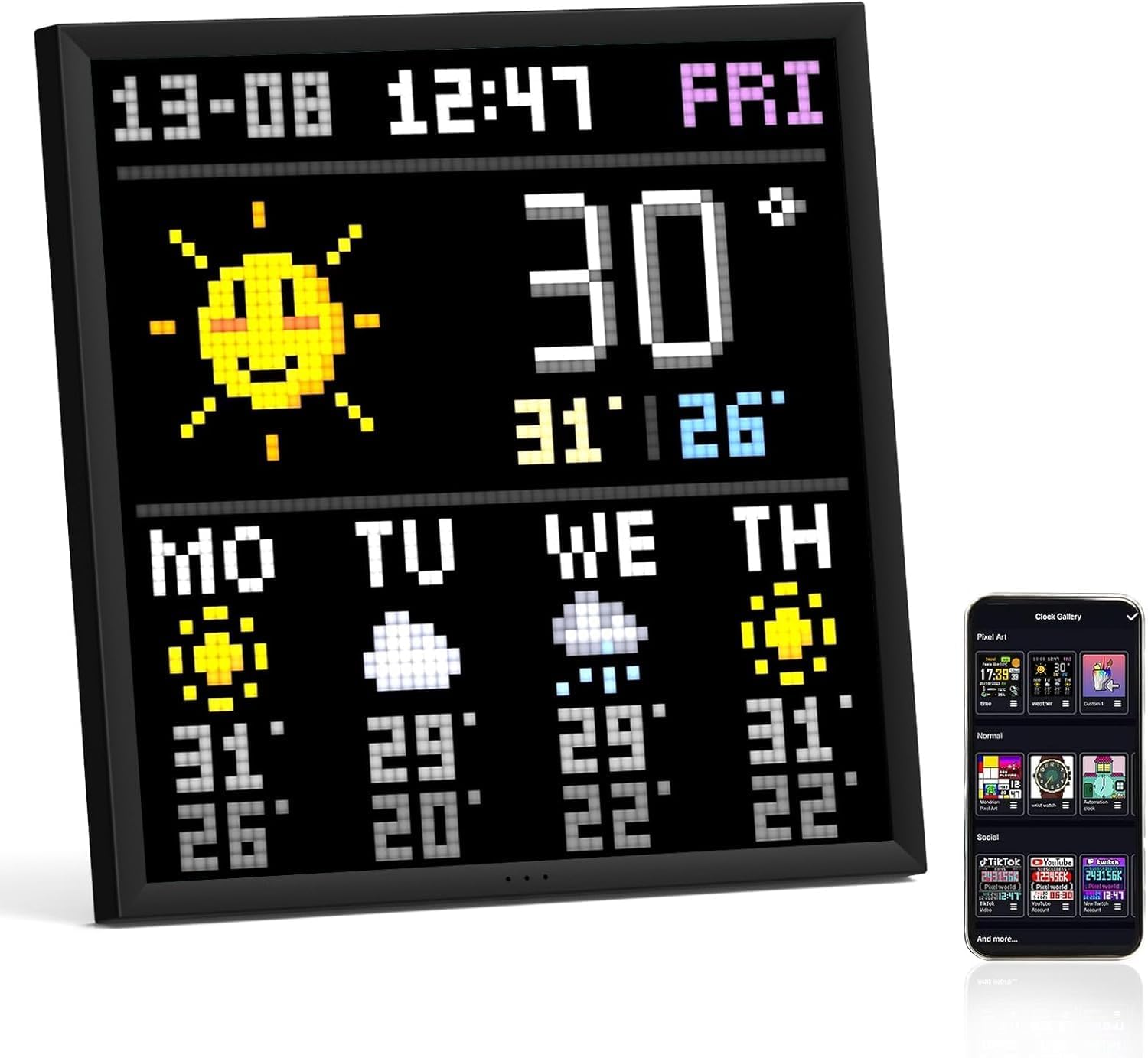 Pixoo-64 WiFi Pixel Art Display Digital Photo Frame with a 64x64 LED Panel, Unique Lighting Decoration w/App Control