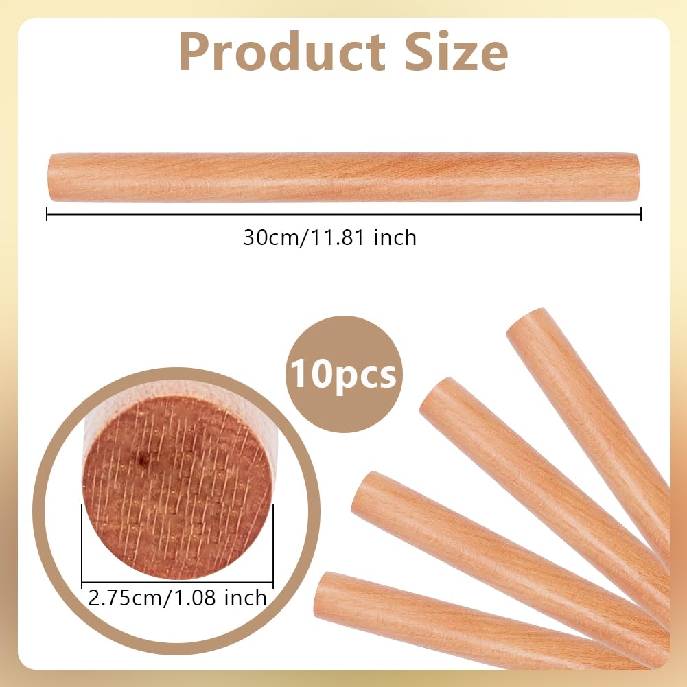 OLYCRAFT 10 Stück Holz Nudelhölzer 30cm Ton Nudelhölzer 27.5mm Durchmesser Klassische Holz Nudelhölzer Rollen Mit Natürlicher Holzstruktur Holz Ton Roller Für Ton Modellier Töpferwerkzeuge