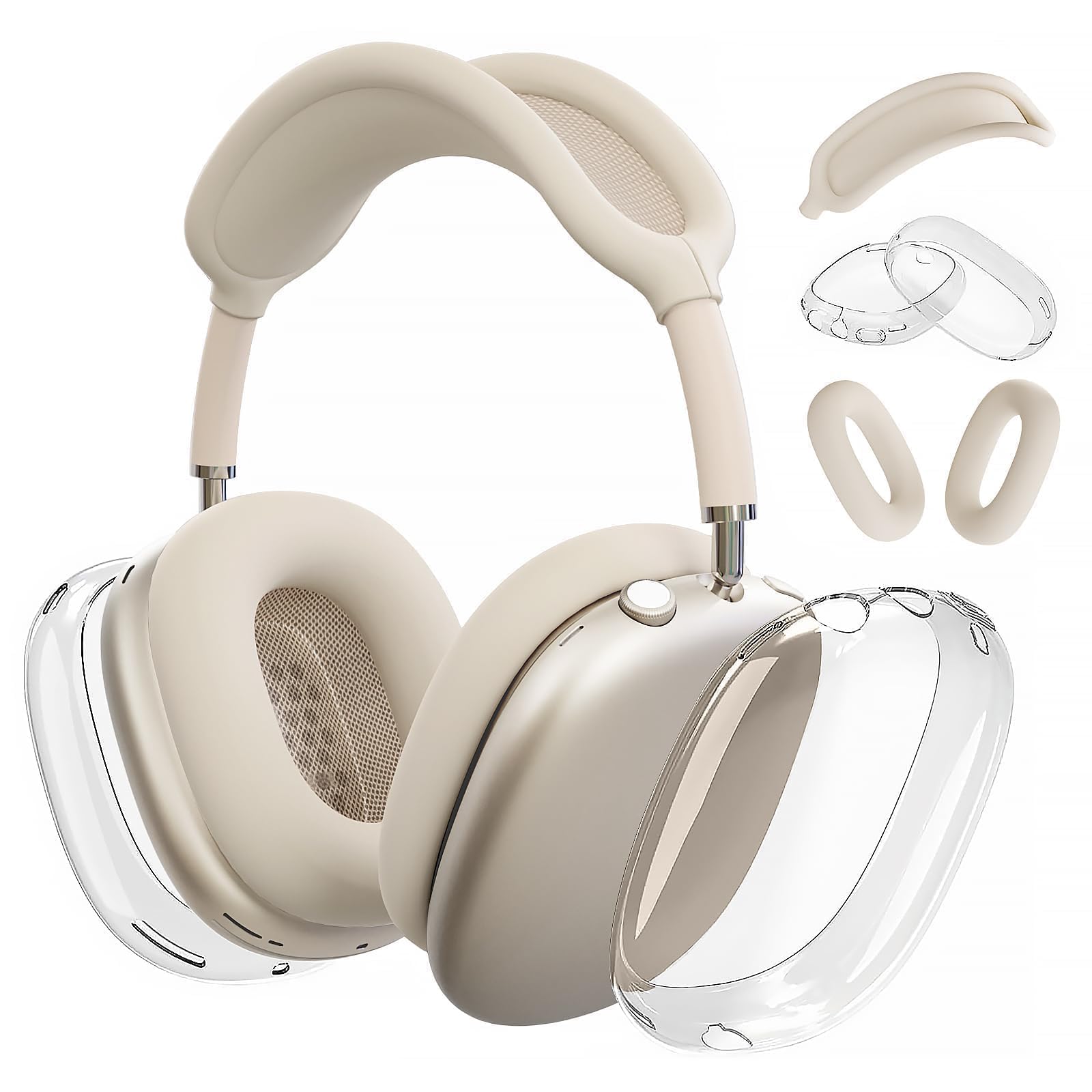 AirPods Max Silicone Case (2024/2020), Clear Soft TPU Cover, Earmuffs, Headband Cover for AirPods Max(USB-C/Lightning), Transparent Accessories for Apple