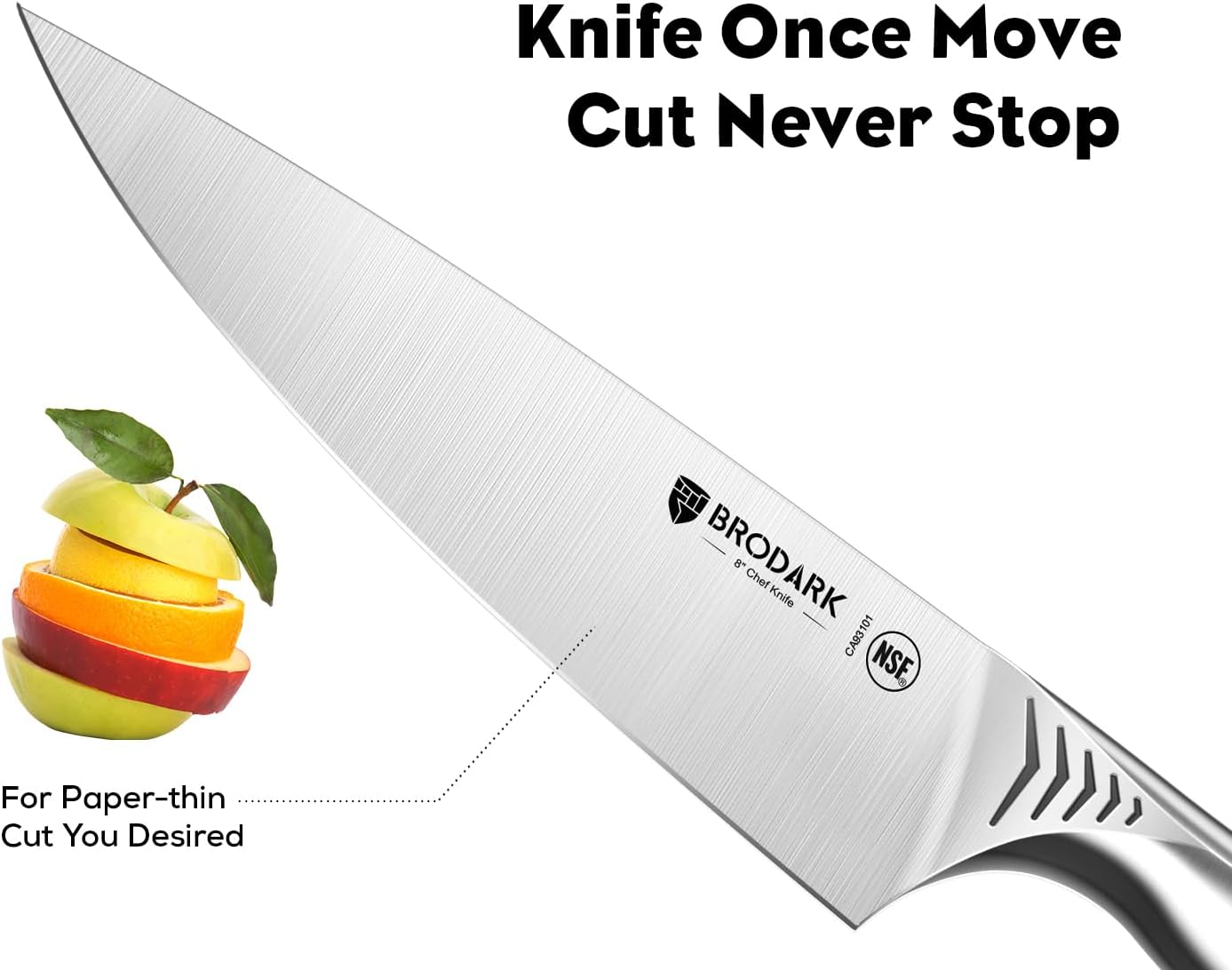 BRODARK Kitchen Knife Set with Block - 15-Piece Knife Block Set with Built-in Sharpener - High Carbon Stainless Steel Kitchen Knives Set for Kitchen - Christmas Gift, Shark Series - Image 3