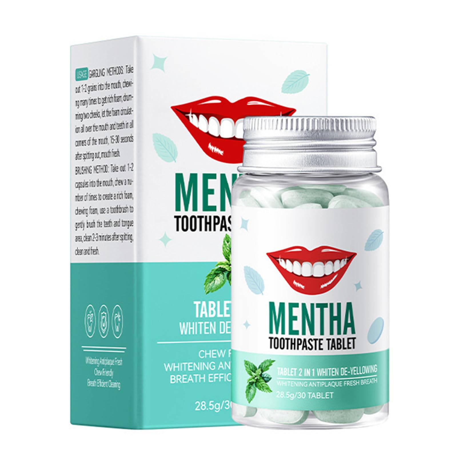 Aislor Portable Toothpaste Tablets 30 Count - Refreshing Mint for Fresh Breath Gum Care Teeth Cleaning Easy Dental