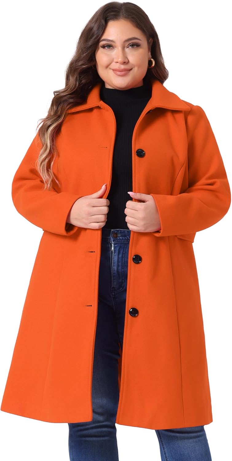 Agnes Orinda Women's Plus Size Single Breasted Belted Winter Long Coat